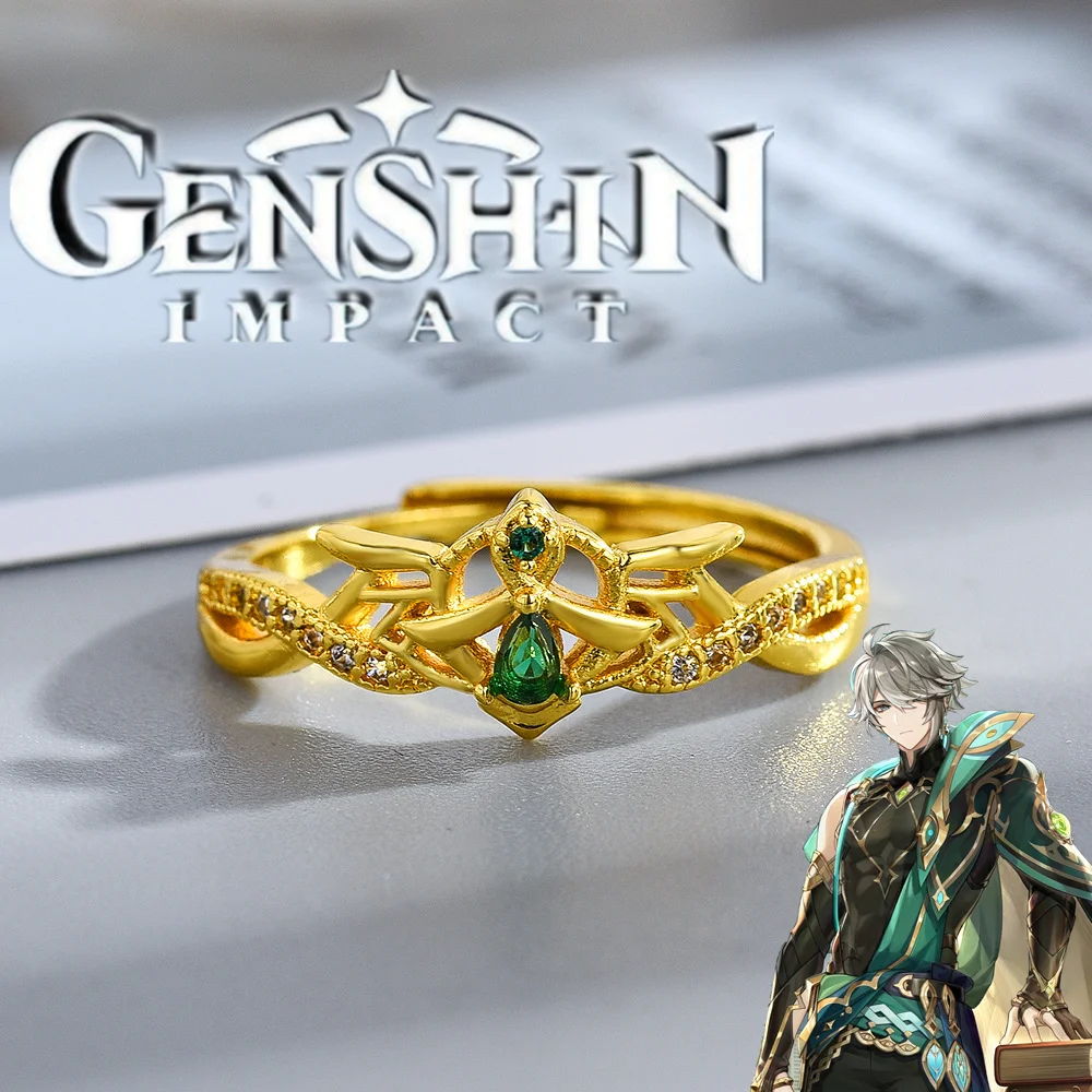 Game Genshin Impact Alhaitham Rings Cosplay Fashion Jewelry Golden Ring Alloy Opening Adjustable Accessories Xmas Props