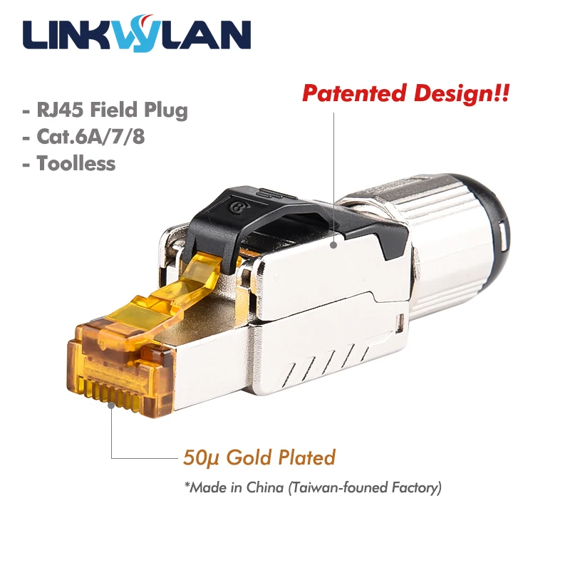 Linkwylan Original Patented Design RJ45 Cat8 Field Termination Plug Shielded Toolless Cat7 6A Hifi Fast Installation Connector