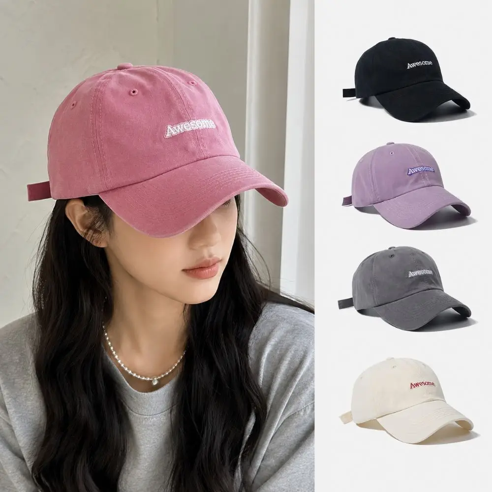 Adjustable Washed Baseball Cap Cotton Blend Fabric Letter Embroidery Outdoor Sports Cap Face Smaller Fit Sun Protection