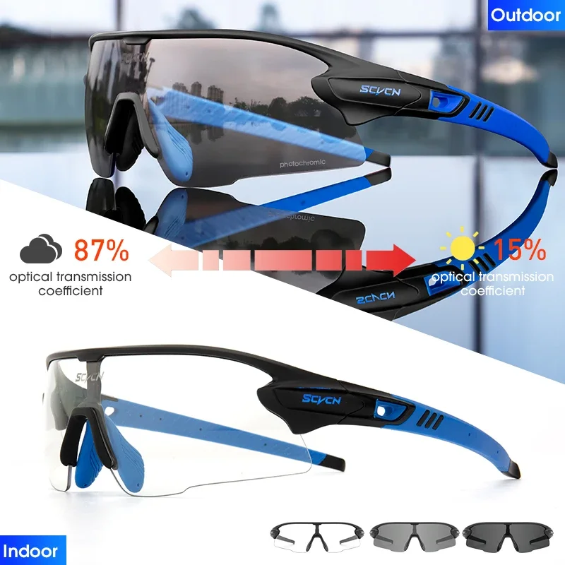 SCVCN Mountain Bicycle Glasses Sports Men\'s Sunglasses Photochromic Cycling Goggles MTB Road Running UV400 Protection Eyewear