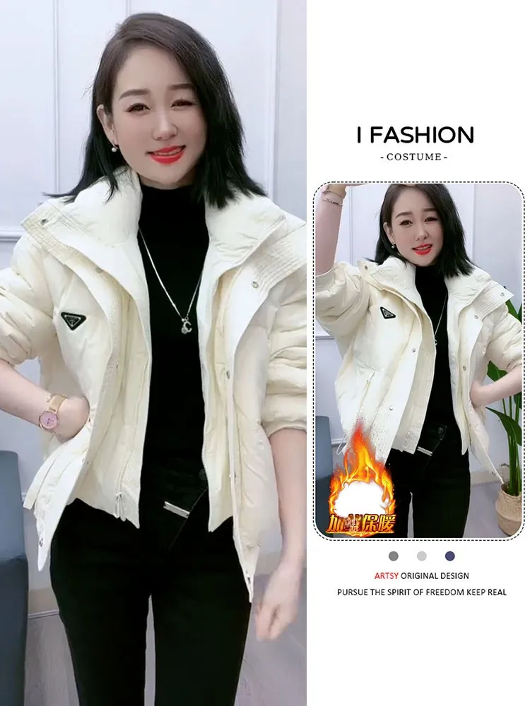 

Faionable Quilted Cotton Jaet Women's Winter Outerwear Sli Durable Korean Sle Thiened Long Sve Zipper Closure