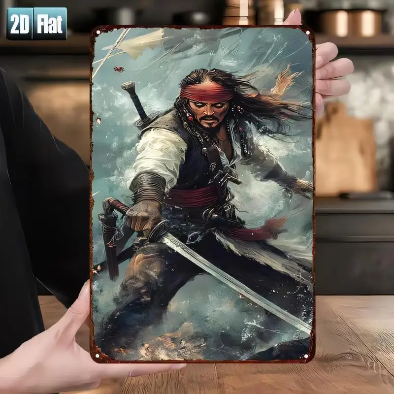 Pirate Captain Dynamic Battle Vintage Metal Tin Sign - Retro Iron Wall Art, Ocean/Sword Design, Perfect for Bar/Pirate Room Deco