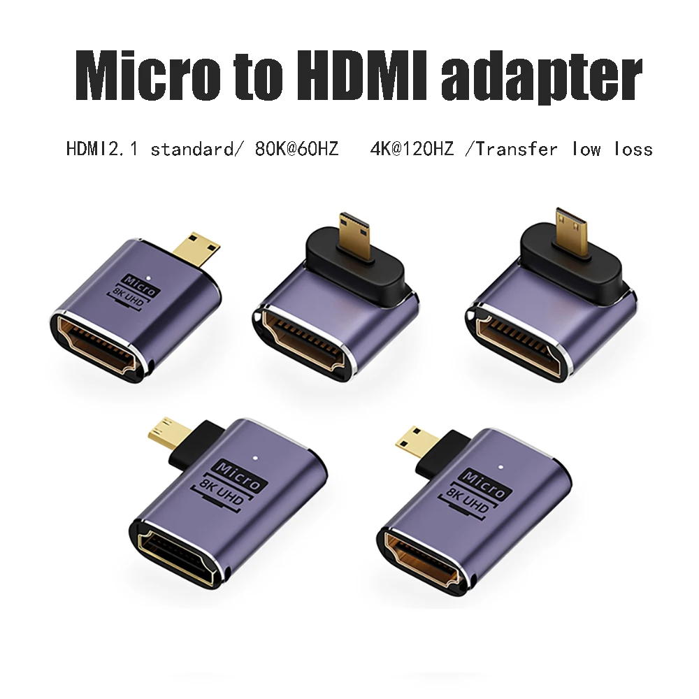 HDMI Female 2.1 8K To Micro HDMI Public Adapter Converter Straight Elbow 4K High-definition Mini Camera DSLR Live Streaming