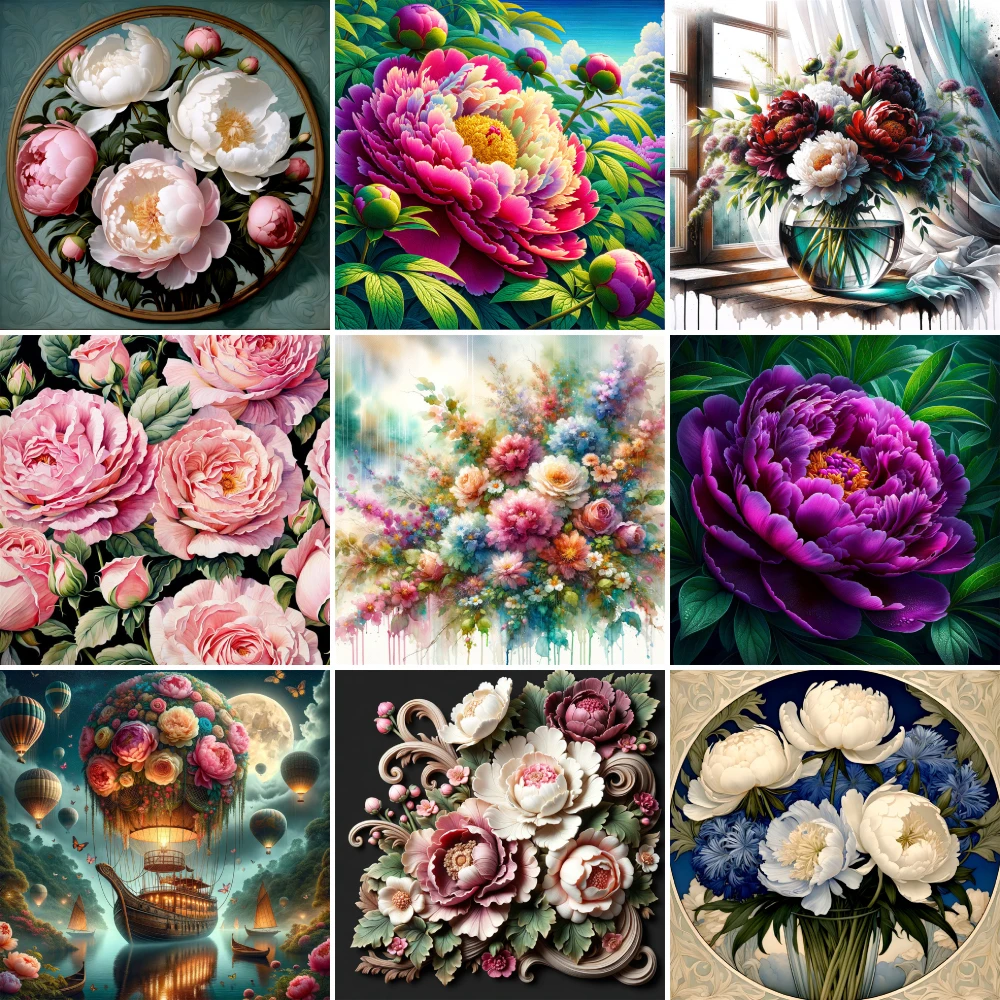 Flowers Peony Printed Cross Stitch DIY Embroidery Patterns Handmade Painting Handiwork Knitting Wholesale Home Decor For Adults