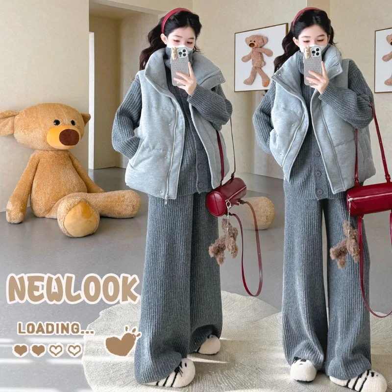 

Осенне-зимняя одежда для беременных, новый вязаный мягкий восковой свитер с открытыми пуговицами, повседневный свободный универсальный жилет