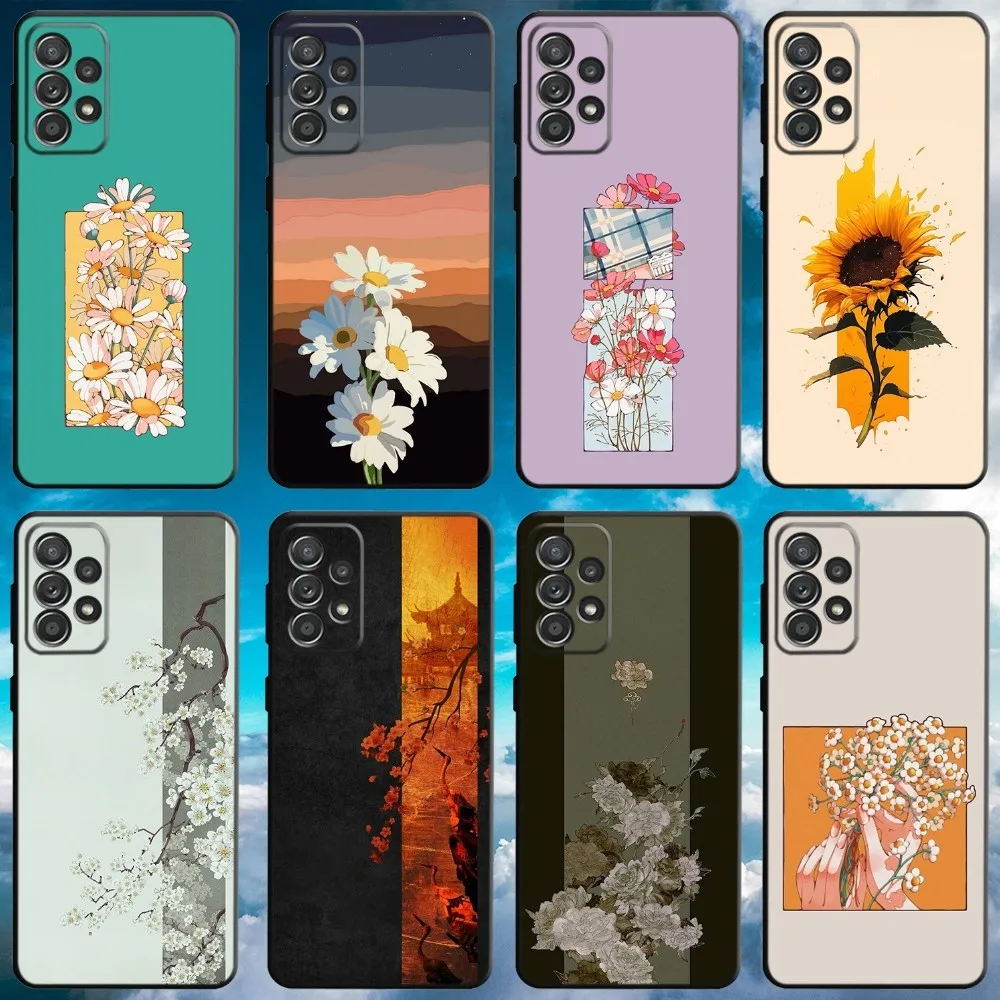 Aestheticism Flower Art Cute Phone Case For Samsung S21,S22 Ultra,S20,S30 plus,S22 plus,S23,S30 ultra 5G Soft Black Cover