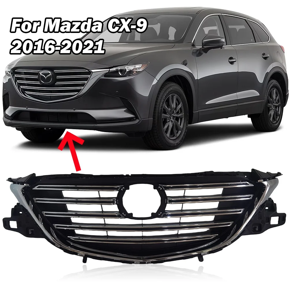 

Front Bumper Grille for Mazda CX-9 2016 -2021 ABS Replacement with Chrome Trim Racing Grills TN44-50-710E cars accessories