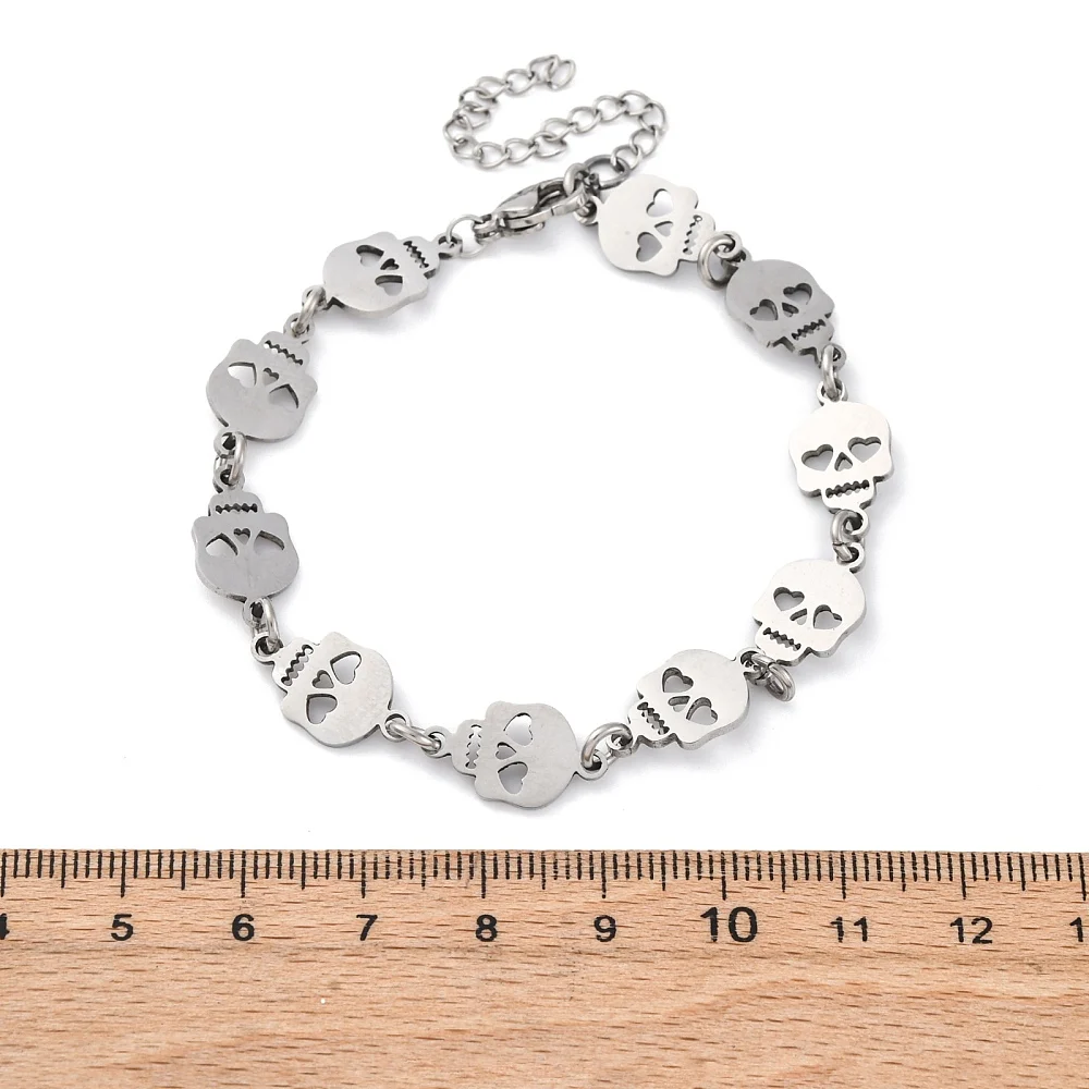 

20pcs 304 Stainless Steel Skull Link Bracelets, Stainless Steel Color 7-5/8 inch(19.5cm) for Men Women Fashion Jewelry