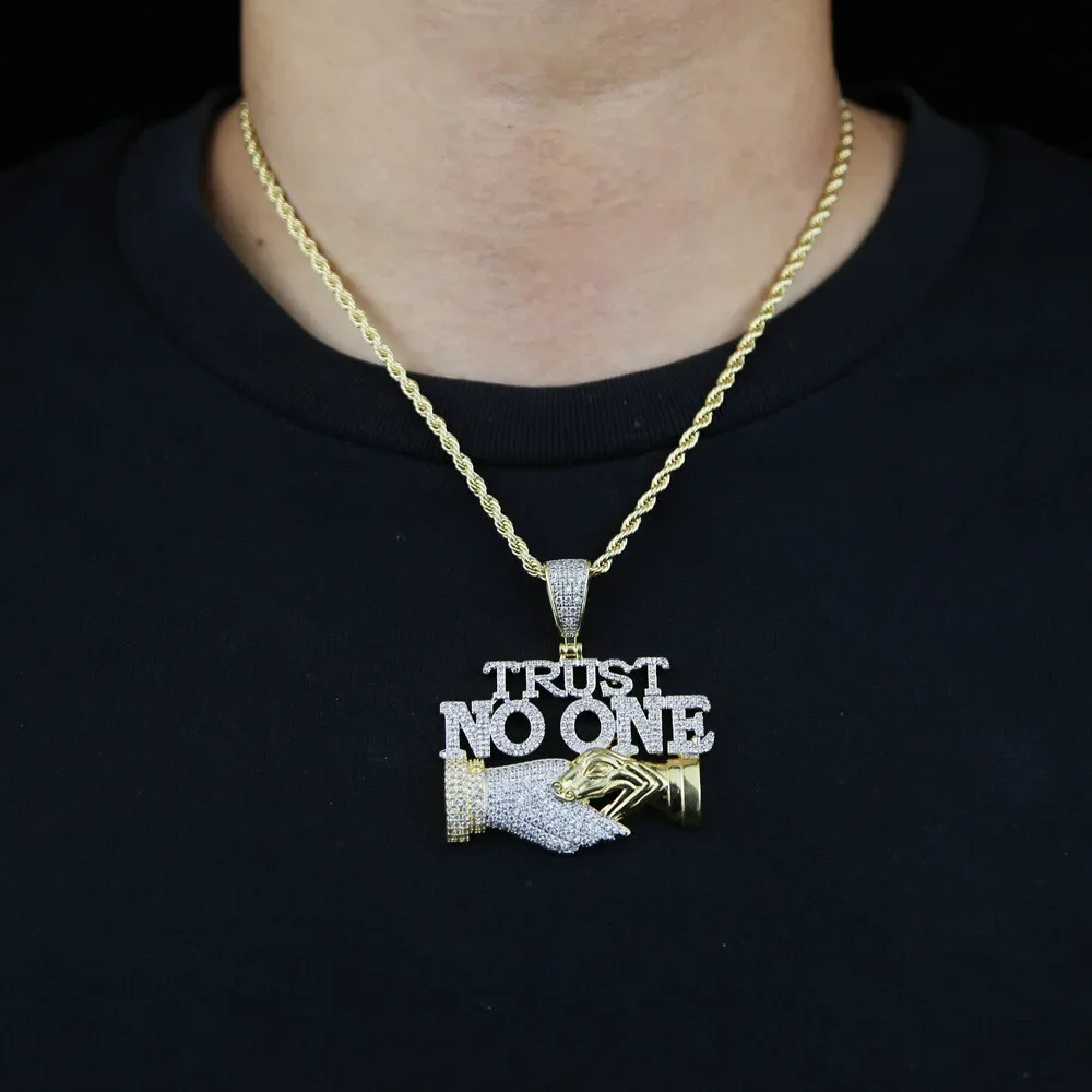 Collar con colgante para hombre, cadena cubana, estilo Rock, Hip Hop, Trust No One, joyería Punk