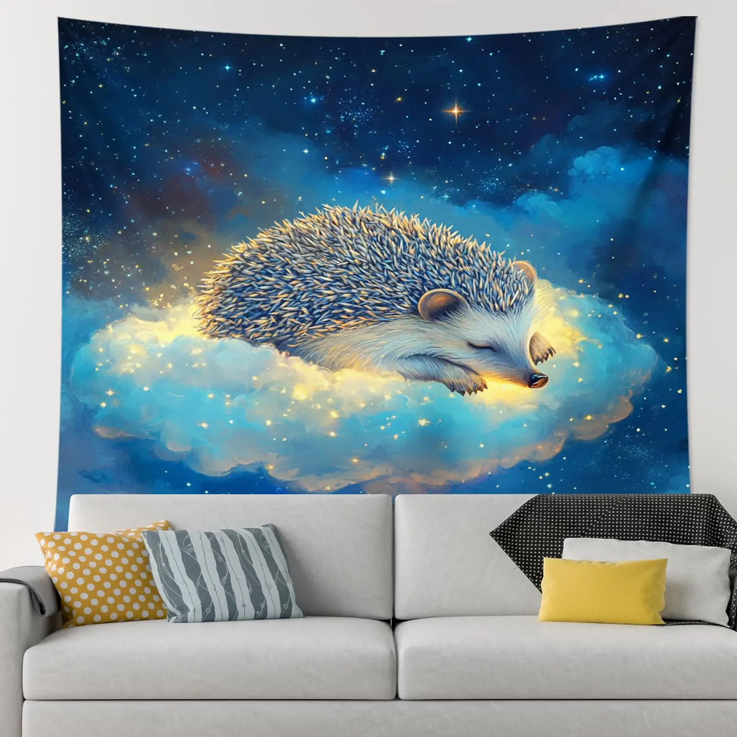 Hedgehog Tapestry Lovely Animal Wall Hanging Kawai Wildlife Tapestries Cloth Home Bedroom Living Room Dorm Decor Wall Blanket
