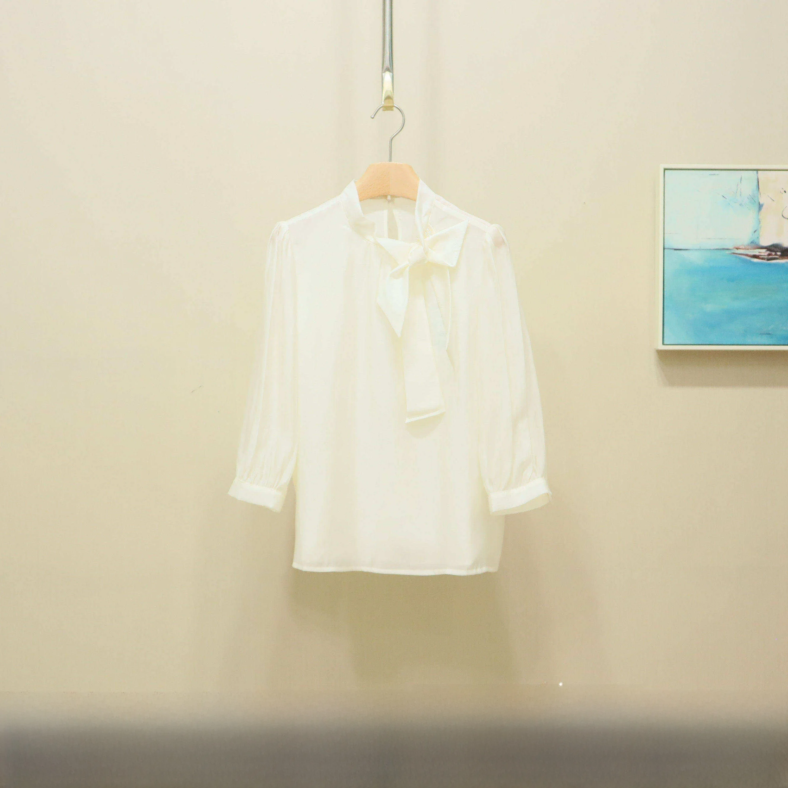 

Summer New Style Women's Shirt Knot Sash Loose Fit Long Sleeve UV Protection Thin Fabric Regular Length Pure Color