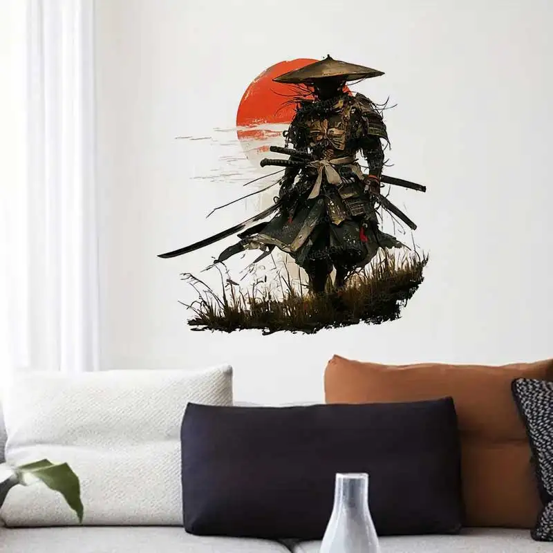 Samurai Wall Stickers Traditional Japanese Armor Double Sword Design Living Room Sofa Background Decorative Mural AA519