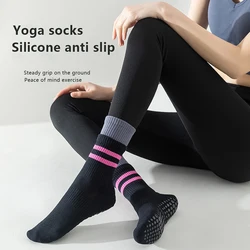 Cotton Breathable Mid-calf Yoga Socks Solid Color Striped Anti-slip Sports Socks Pilates Dance Fitness Training Socks