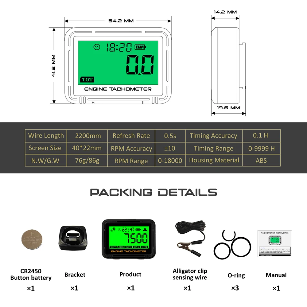 Tachometr cyfrowy 2 w 1 z wyświetlaczem zegara obrotomierz indukcyjny wskaźnik silnika LCD SVC Alert RPM do piły łańcuchowej motocykla