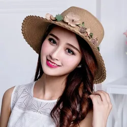 1 Pcs Wreath StrawHat Summer Sun Ladies Elegant Hat Female Vintage Hats Straw Beach Hat Flower String Woman