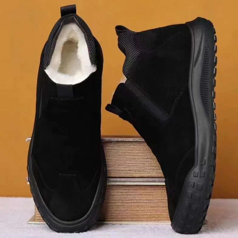 Winter fashion suede leather Men's winter super warm thick plush snow boots chunky outdoors Sneakers male shoes