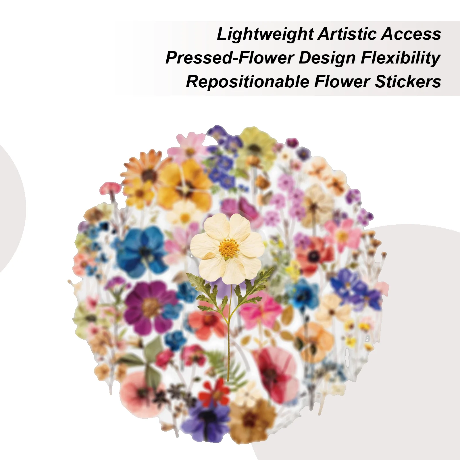 Floral Stickers for Students 50 Pieces PET Assorted Floral Stickers Students Stationery for Boys Girls Teens Children