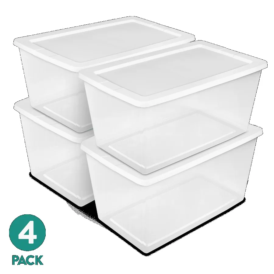 

Large Storage Bin, 90 Quart Clear Plastic Storage Container with Snap-On Lid for Home, Garage Office Organization, White, 4 Pac