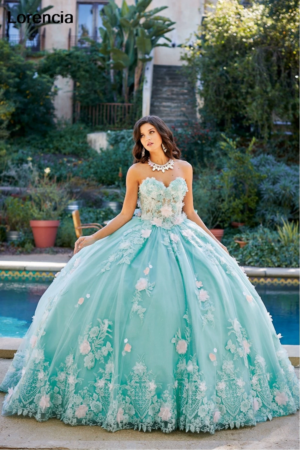 Vestido De quinceañera verde menta mexicana personalizado, vestido De baile con apliques florales rosas, corsé con cuentas, dulce 16, Vestidos De 15 Años YQD837