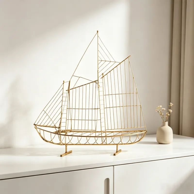 Modern Minimalist Metal Sailboat Model Creative Desktop Ornament for Living Room TV Cabinet Home Office Entrance Hall Decor