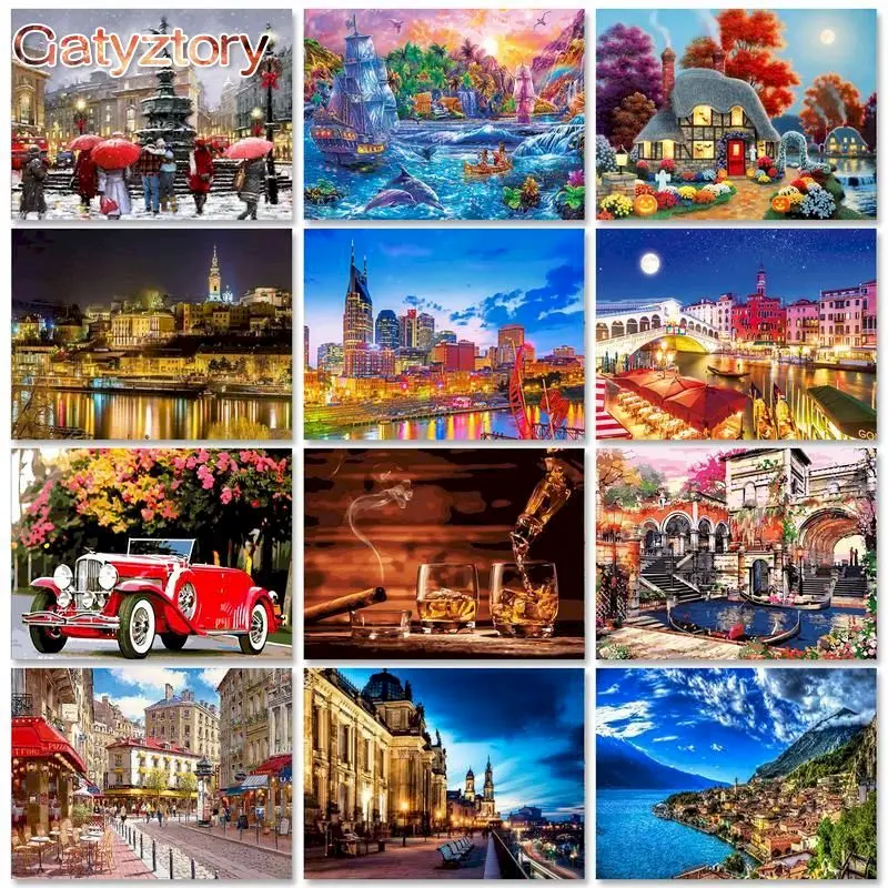 

GATYZTORY 60x75cm Painting By Numbers Handpainted Number Painting City Scenery DIY Paint By Numbers Adults Crafts Home Decor