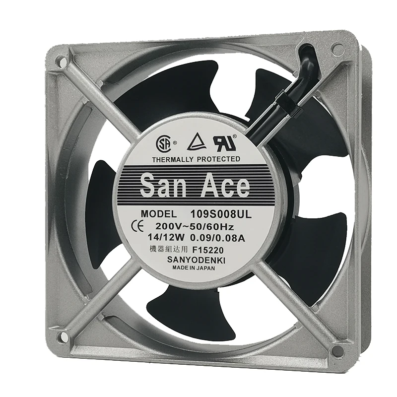 Alumínio Frame AC Equipamento Fan, 109S008UL AC, 200V, 0.09, 0.08, 12038, 120x120x38mm, Novo