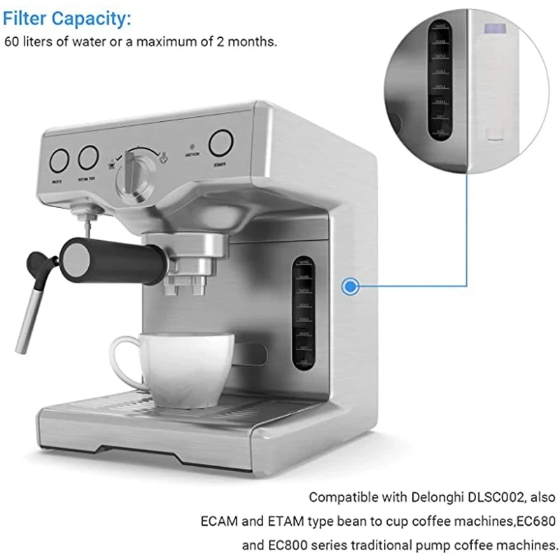 TÜV SÜD Certified DLS C002 Coffee Water Filter, Compatible with De\'Longhi 5513292811, CFL-950, SER3017, ECAM/ESAM/ETAM Series,