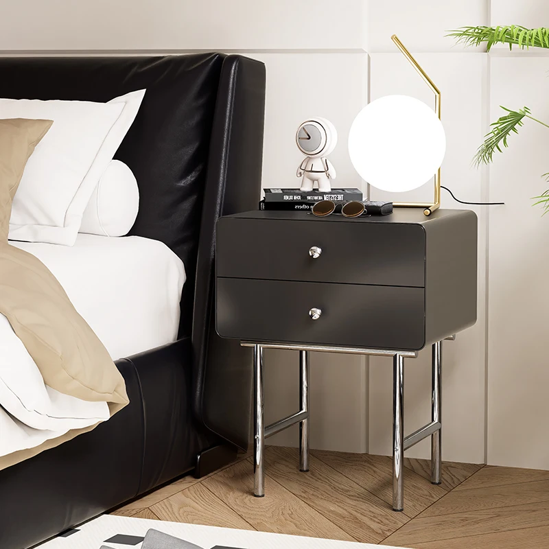 

Stainless steel bedside table light luxury simple modern Internet celebrity storage bedroom small medieval bedside cabinet