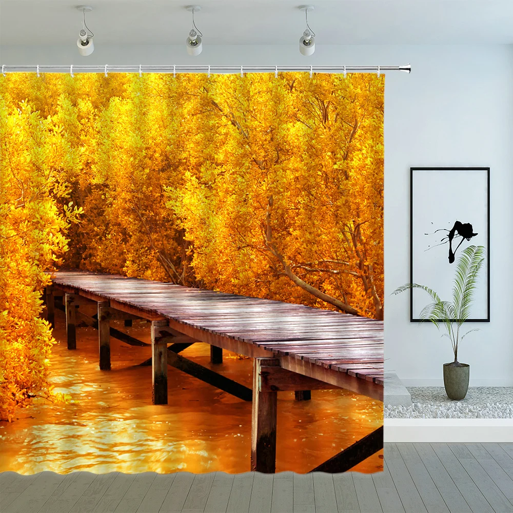 

Waterproof Bathroom Shower Curtains Natural Forest Bath Curtains 3d Printing with Hooks Washable Polyester Cloth Home Decoration