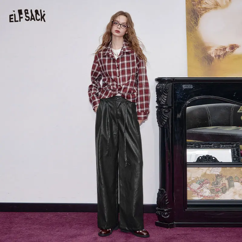 

ELFSACK 2025 Winter New Arrivals Casual Plaid Long sleeved Button down Shirt Blouse For Woman