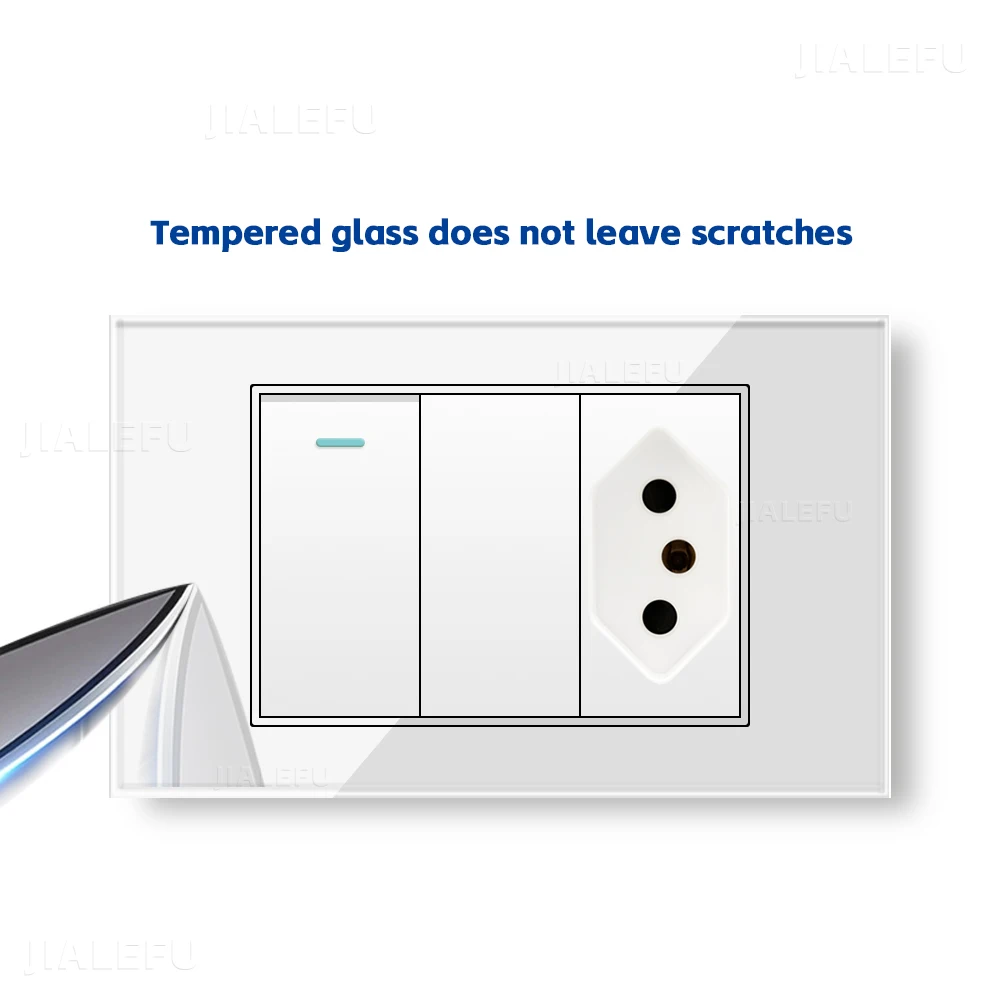 4*2 Tempered Glass 20a Black Wall Outlet，white Mirror Parallel on/off Switch and Socket Brazil Standard