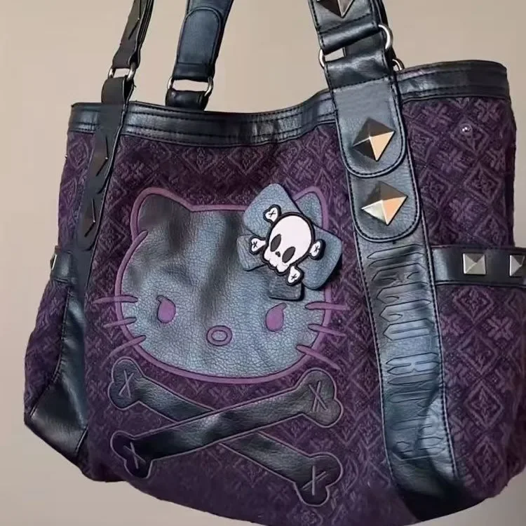 Sanrio Hellokitty second-hand style spliced   purple armpit bag handbag sweet cool hot girl style shoulder bag Backpack backpack