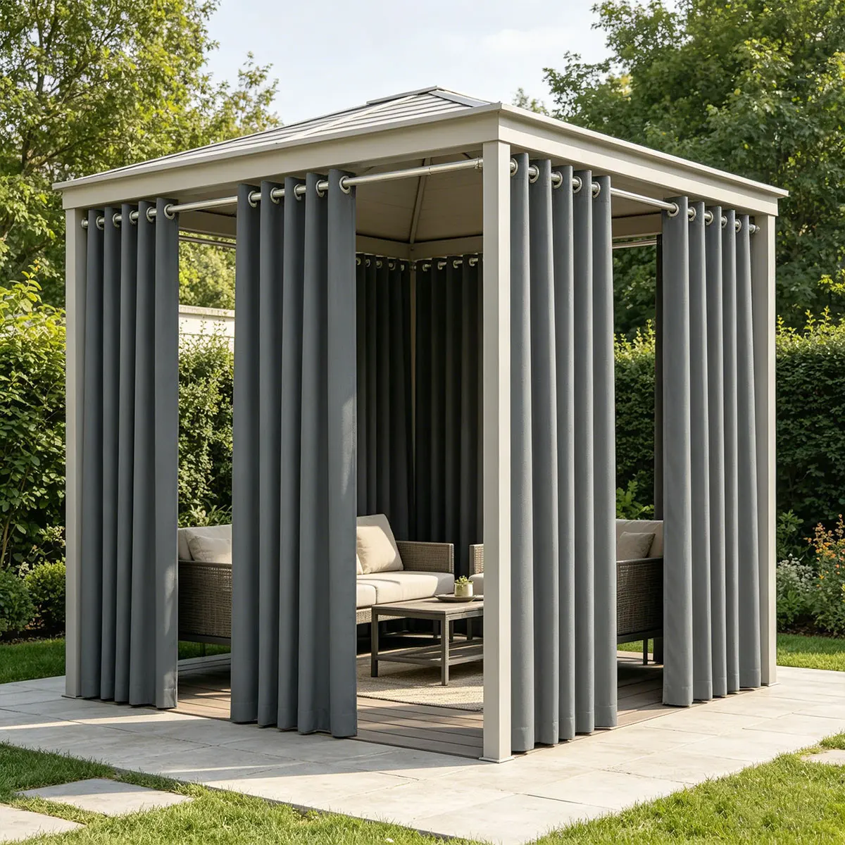 2PCS Grey Outdoor Patio Curtains, Minimalist Durable Style, Waterproof, UV & Mildew Resistant Grommet Curtains for Gazebo & Caba