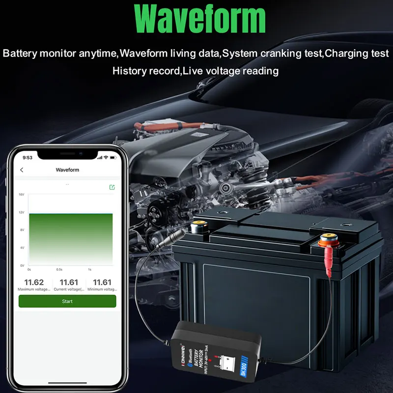 KONNWEI BK300 12V 24V Car/Truck Battery Tester Waveform Monitor Charging Cranking Test Tools  Bluetooth 5.0 For iOS/Android