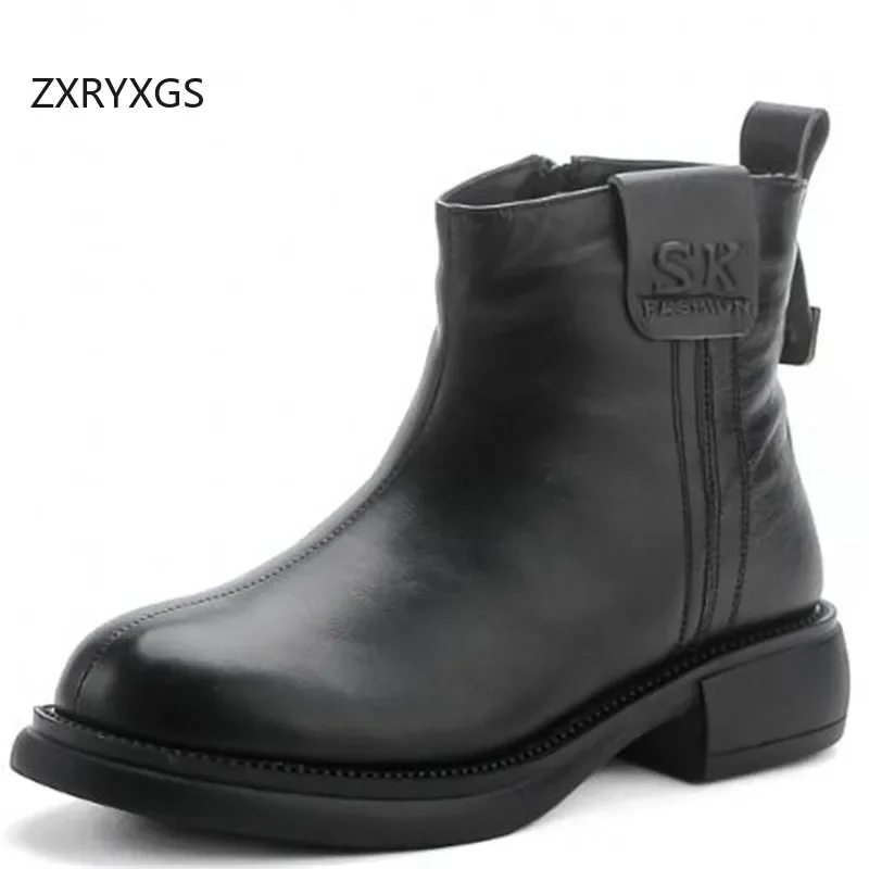 ZXRYXGS Hot Selling 2024 Autumn Winter Women Boots Warm Shoes Thick Low Heels Side Zipper Versatile Fashion Boots Single Shoes