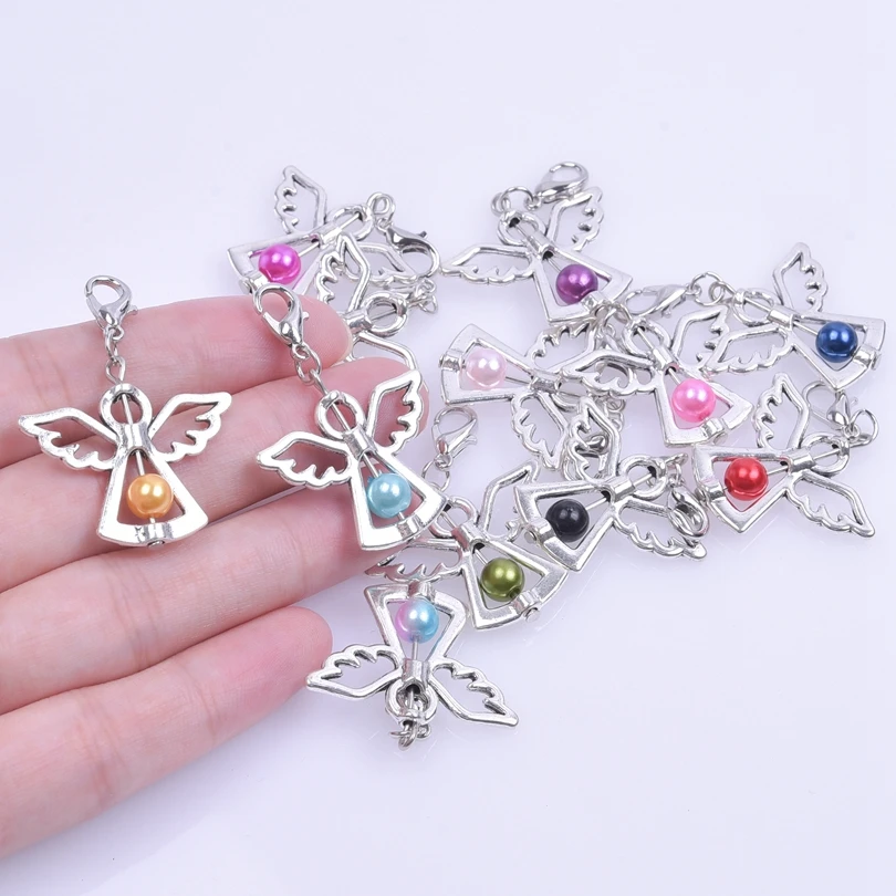 9/12pcs/Lot Guardian Angel Charms Keychain Beads Angel Wings Pendant Keychain Handmade Jewelry Crafts For Friend Women Men Gifts