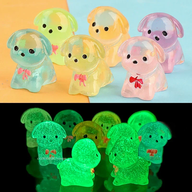 Luminous Figurine Miniature Cute Puppy Dog Micro Landscape Ornaments for Home Decorations Kawaii Animal Desktop Decoration