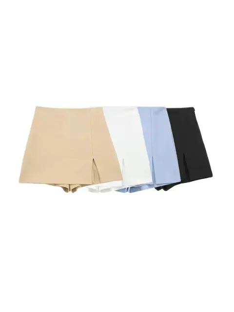 Damskie spódnico-spodenki z rozcięciem z przodu, z bocznym zamkiem, z wysokim stanem, elegancka moda.