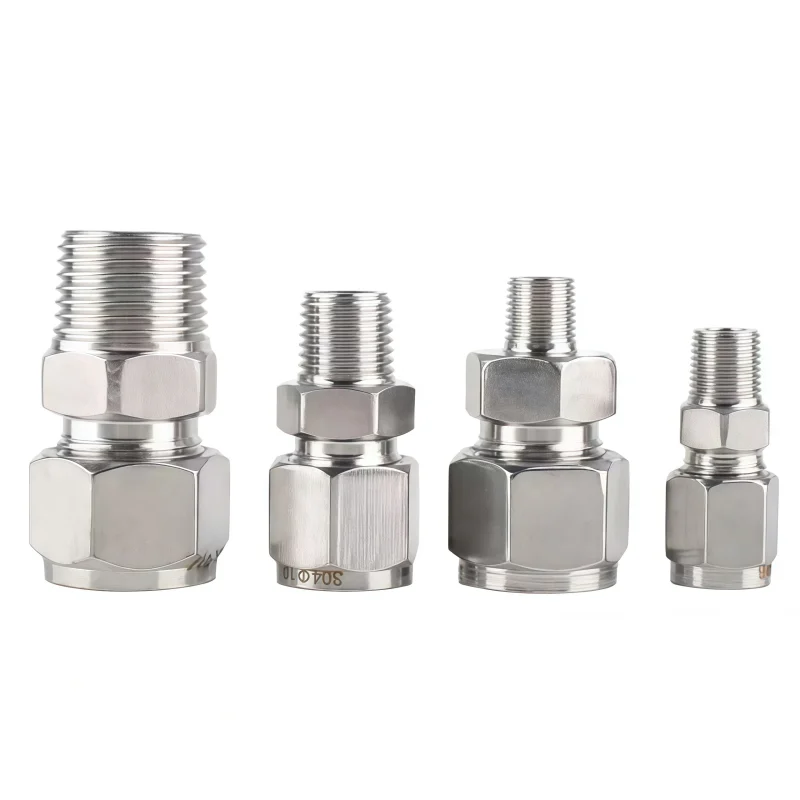 304 الفولاذ المقاوم للصدأ الحلقات المزدوجة ضغط وصلة أنابيب 6 مللي متر 8 مللي متر 10 مللي متر 12 مللي متر أنبوب OD إلى 1/8 "1/4" 3/8 "1/2" ذكر NPT موصل #1