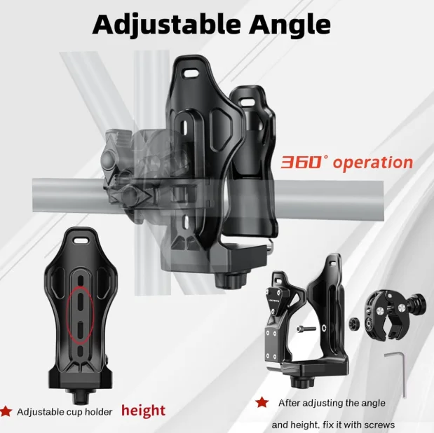 Anti-Theft Motorcycle Cup Holder Extra Large Adjustable Size Bike Water Bottle Holder for Bicycle Drink for Handlebar & Frame