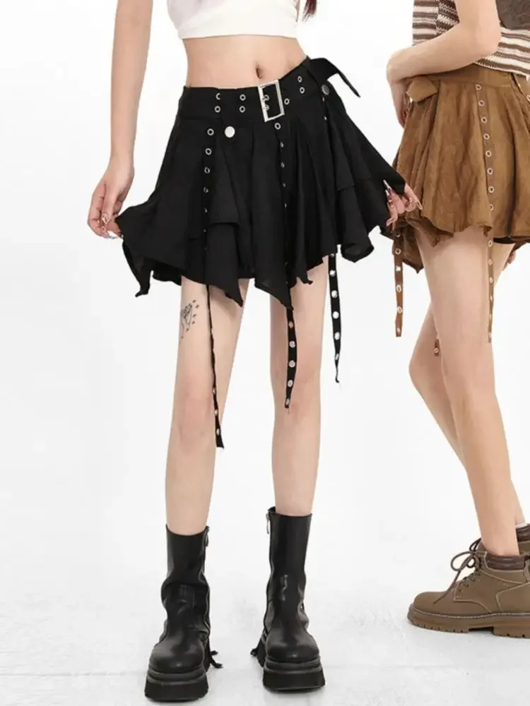 

Юбка в стиле Y2K: ретро-уличный стиль, корейская мода, летняя асимметричная плиссированная пышная юбка-баллон с оборками и лентами