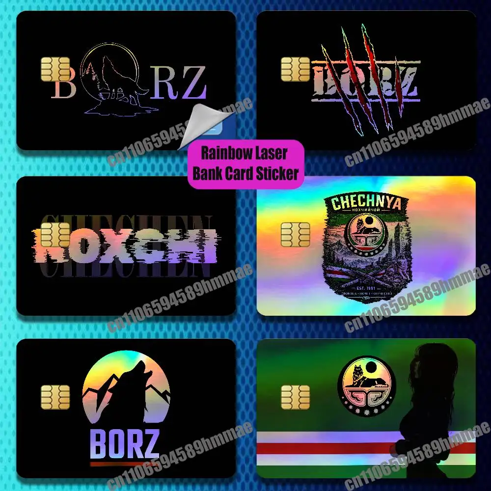 For Chechnya Chechen Wolf Noxchi BORZ Credit Bank Sticker ID Access Card Cover Skin Rainbow Color Laser Stickers Film