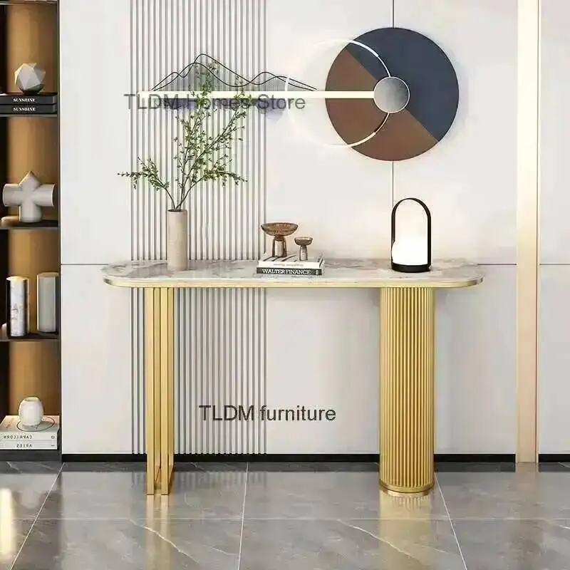 Entrance Light Luxury Hallway Console Furniture Table for Italian Living Tables Console Room Gold Modern Iron Entryway Table