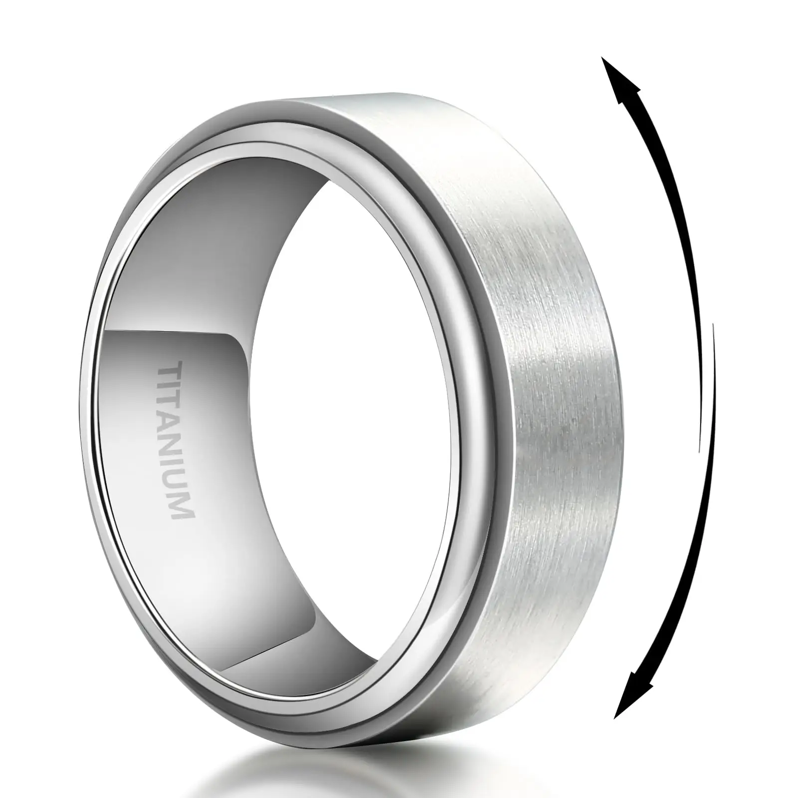 6/8mm Fidget Mens Ring Brushed Titanium Wedding Spinner Rings for Men Half Sizes, Stainless Steel Bevel Step Edge Anxiety