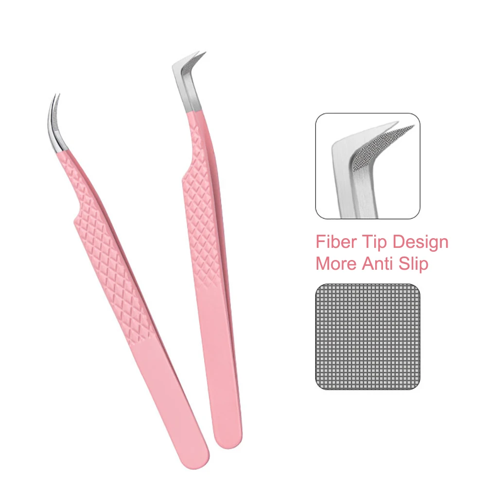 Wimper Pincet Volume Valse Lash Applicatie Tool Roze Vezel Tips Pincet | Goud Zilver Antislip Grip Professionele Pincet