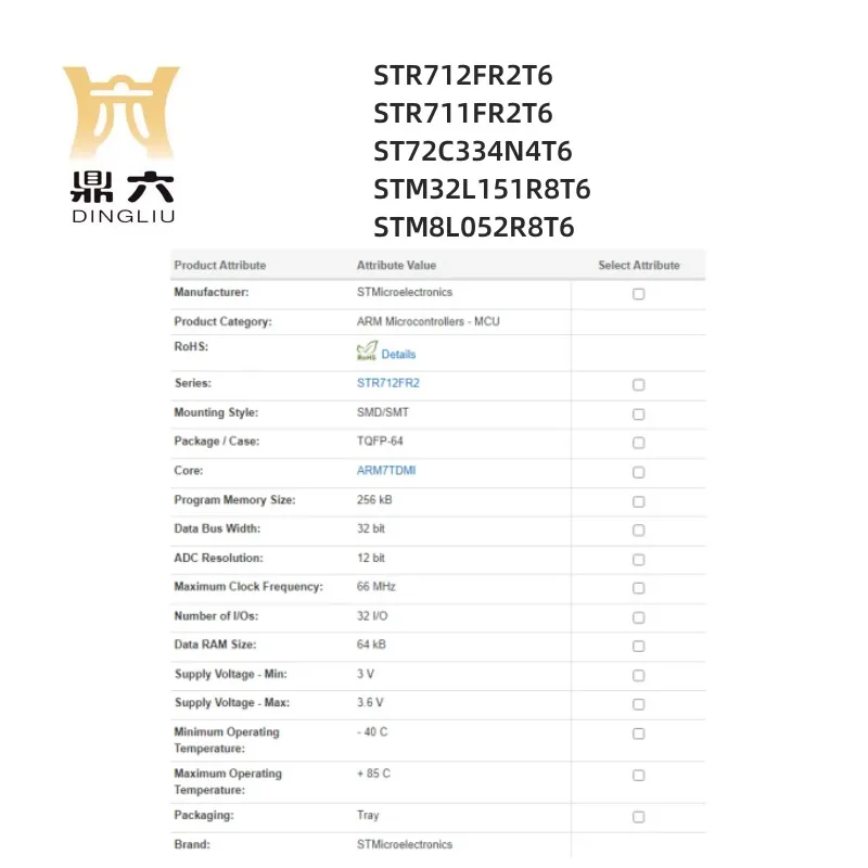 STR712FR2T6 STR711FR2T6 ST72C334N4T6 STM32L151R8T6 STM8L052R8T6 Microcontrollers TQFP-64