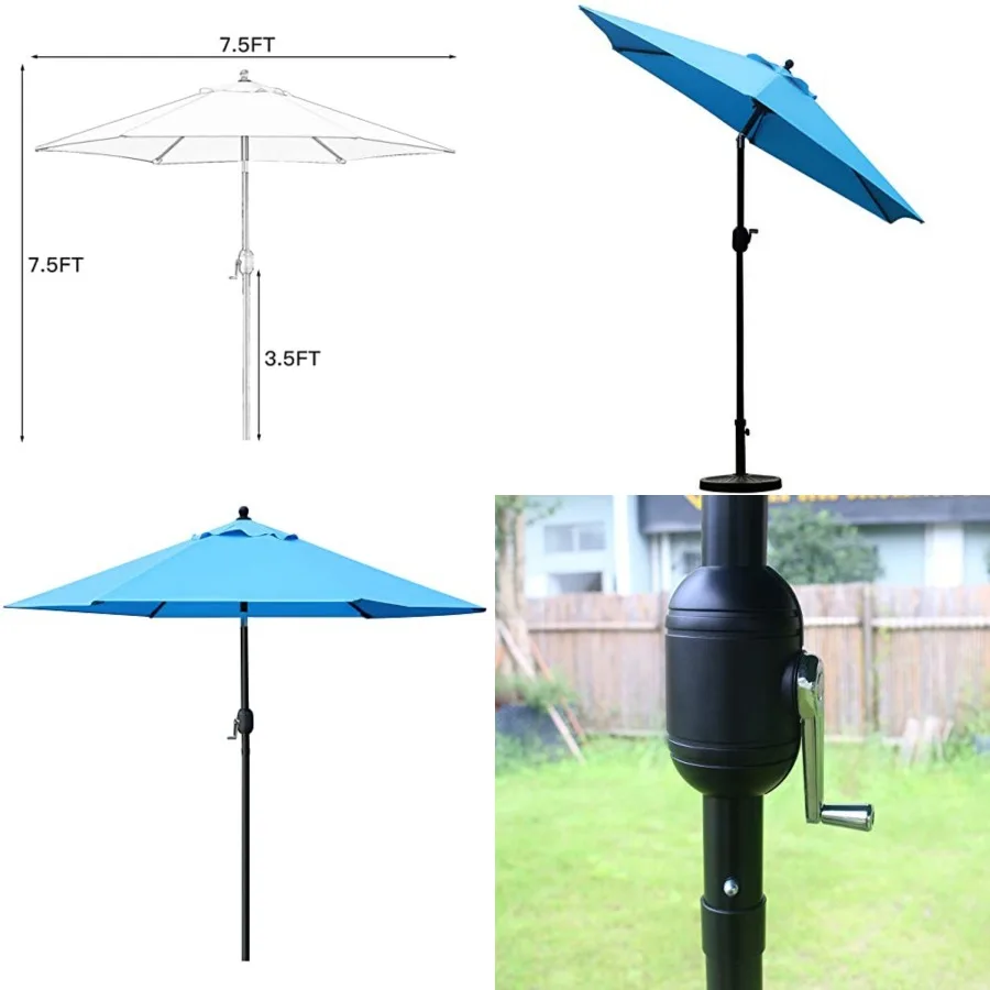 

7.5' Patio Umbrella Outdoor Table Market Umbrella with Push Button Tilt/Crank, 6 Ribs