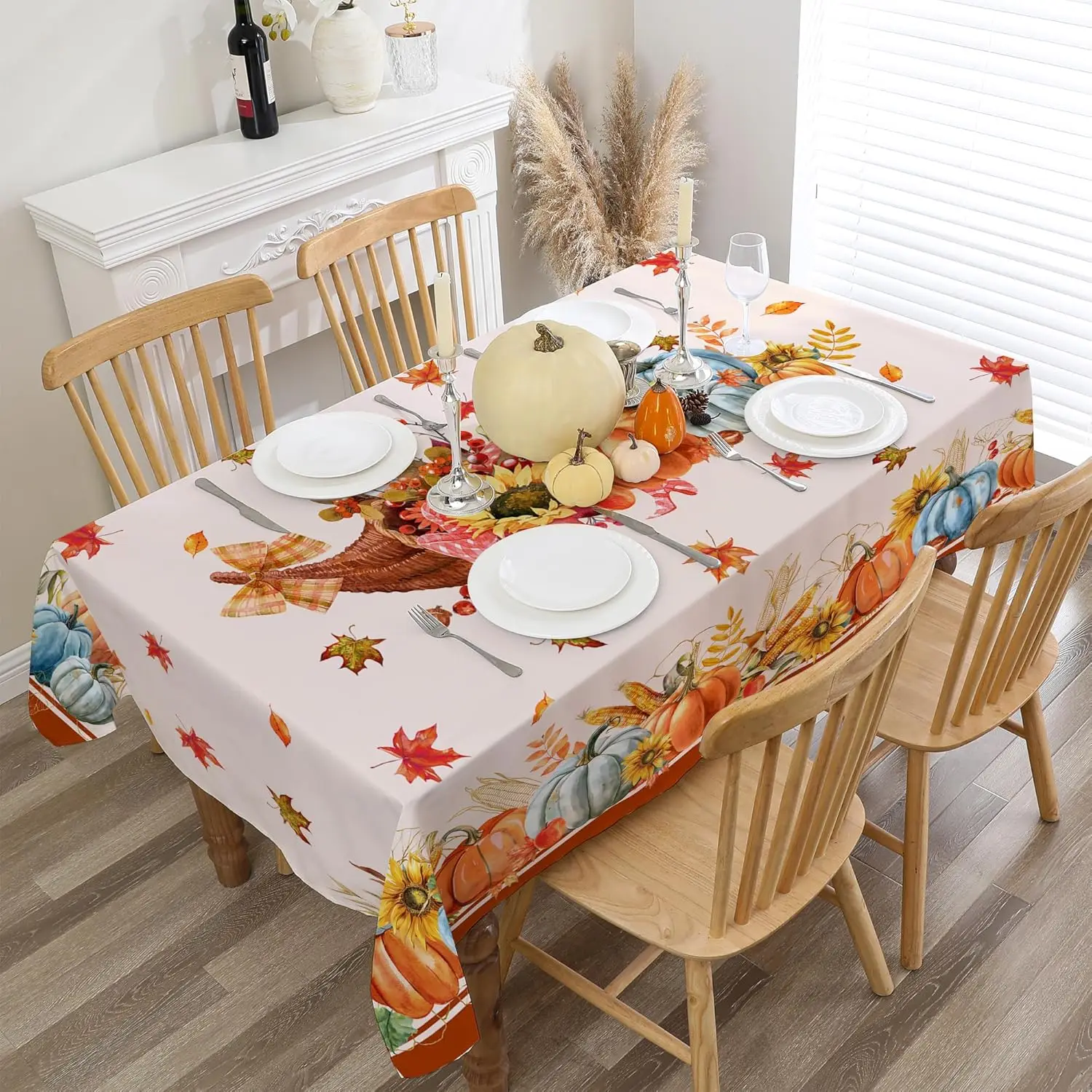 Fall Pumpkin Maple Leaf Rectangle Tablecloth Party Decor Reusable Waterproof Kitchen Dining Tablecloth Thanksgiving Decorations