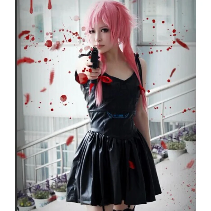 New Anime Future Diary 2nd Mirai Nikki Yuno Gasai Black Dress Costume Cosplay