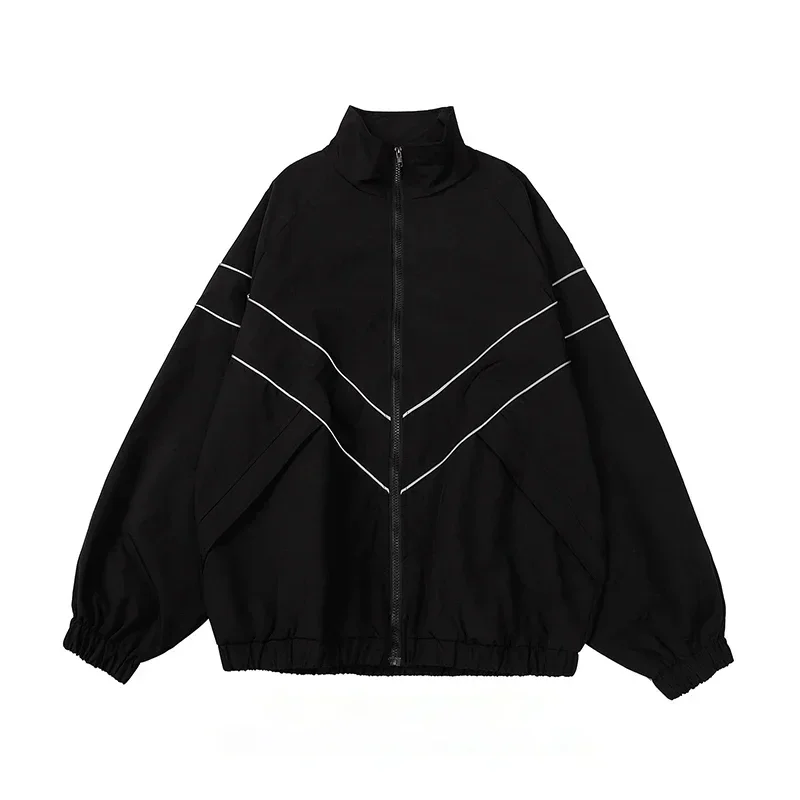 Reflective Striped Design Jacket Street Loose Sports Outerwear Casual Outwear Windbreaker Man Women Rib-sleeve Coats
